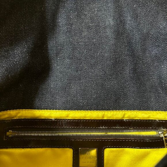 Authentic FENDI FF Denim Ricami Beaded Baguette Floral Blue Abstract Flap Purse - Picture 12 of 14